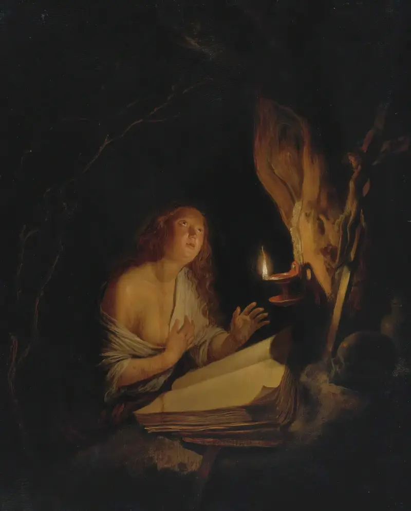 The Penitent Magdalene By Candlelight av Gerrit Dou