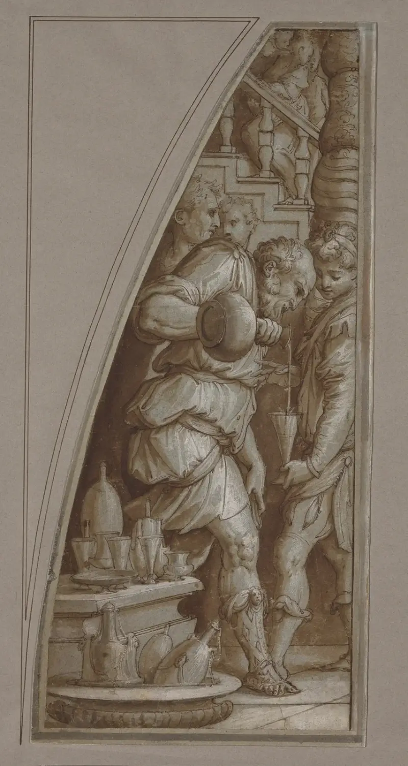 Bearded Man Filling a Glass av Giorgio Vasari