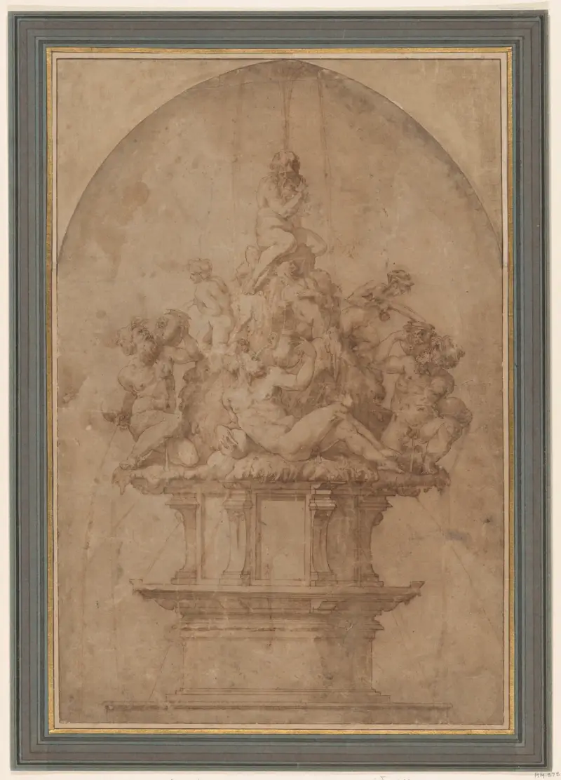 Design för en fontän med flodgudar och nymfer av Giorgio Vasari