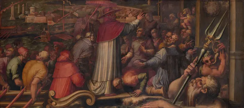 Eugenius IV landstiger i Livorno för att söka skydd i Florens av Giorgio Vasari