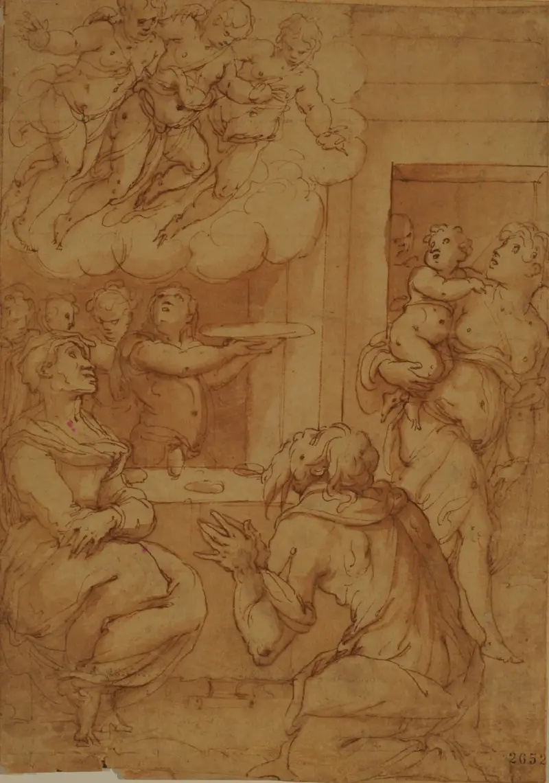 De tre änglarna som uppenbarar sig för Abrahams familj av Giorgio Vasari