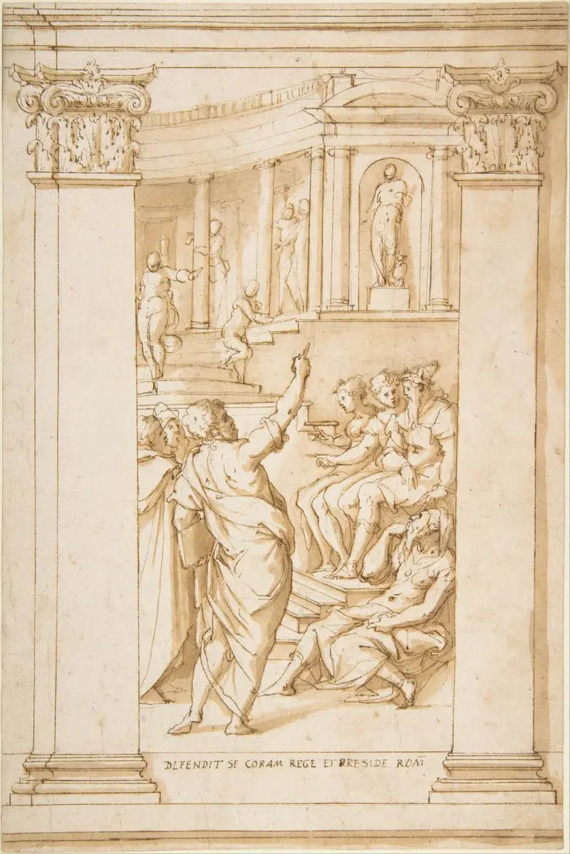 Paulus talar inför kung Agrippa av Giorgio Vasari