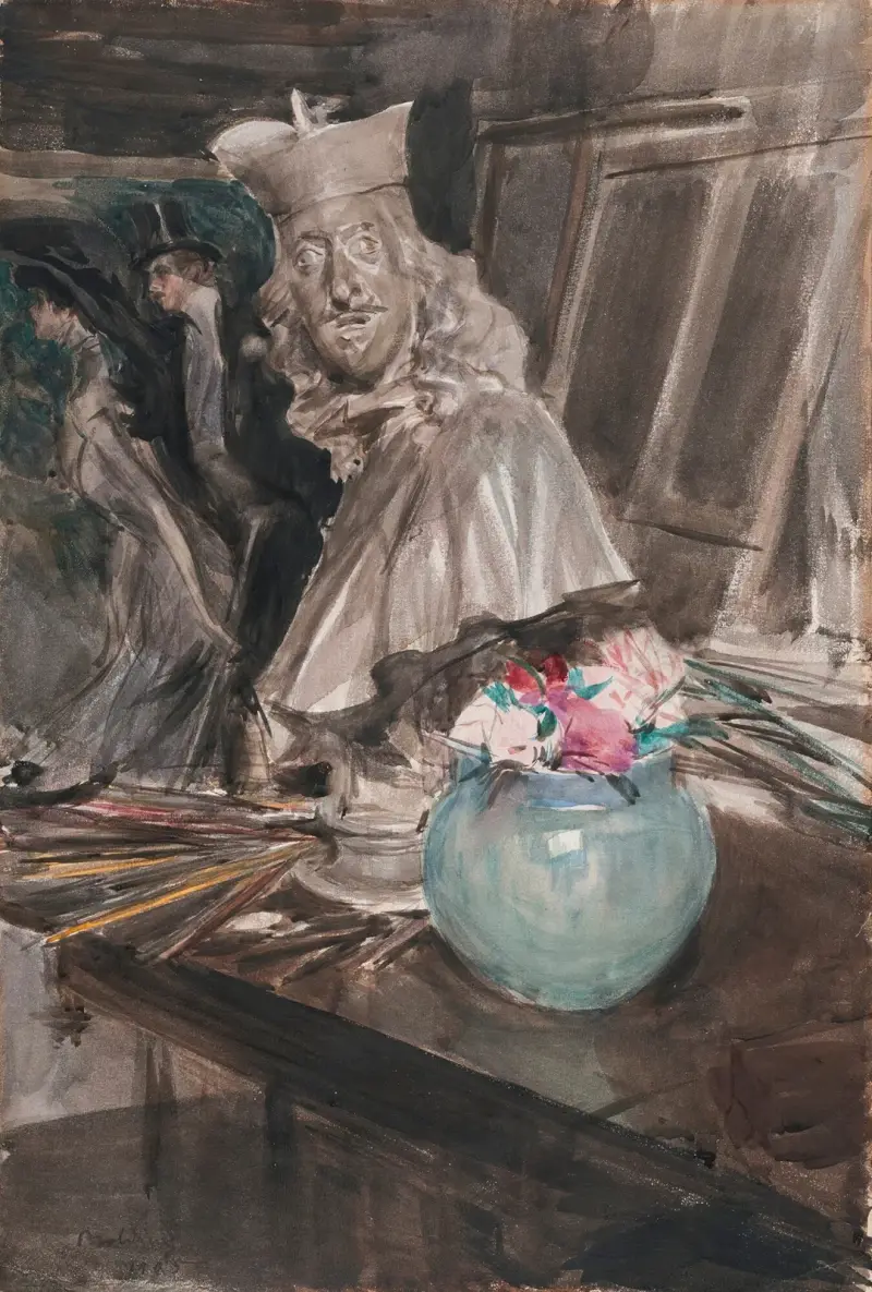 Ett hörn av konstnärens ateljé med byst av Leopoldo de Medici av Giovanni Boldini