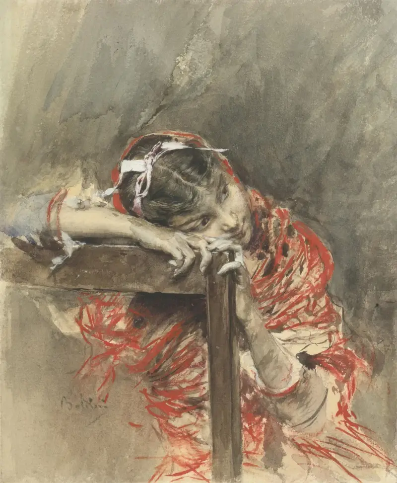 Flicka med röd sjal av Giovanni Boldini
