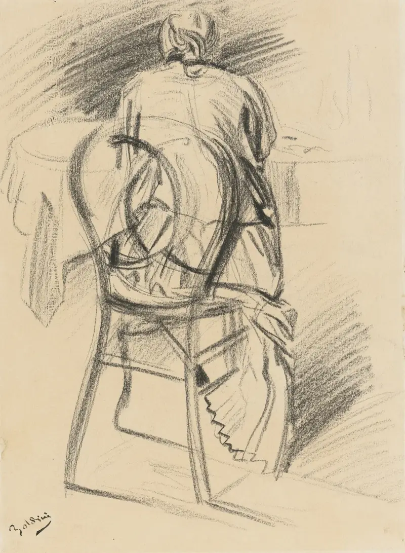 Kvinna sittande sedd bakifrån av Giovanni Boldini
