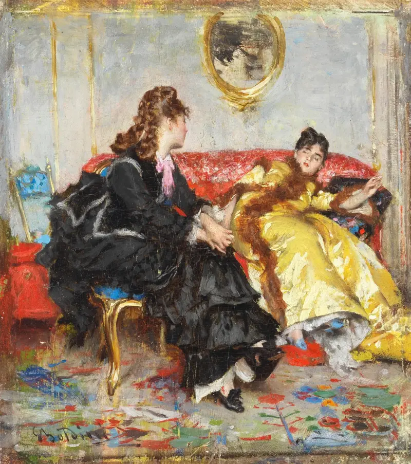 Två damer i en interiör av Giovanni Boldini