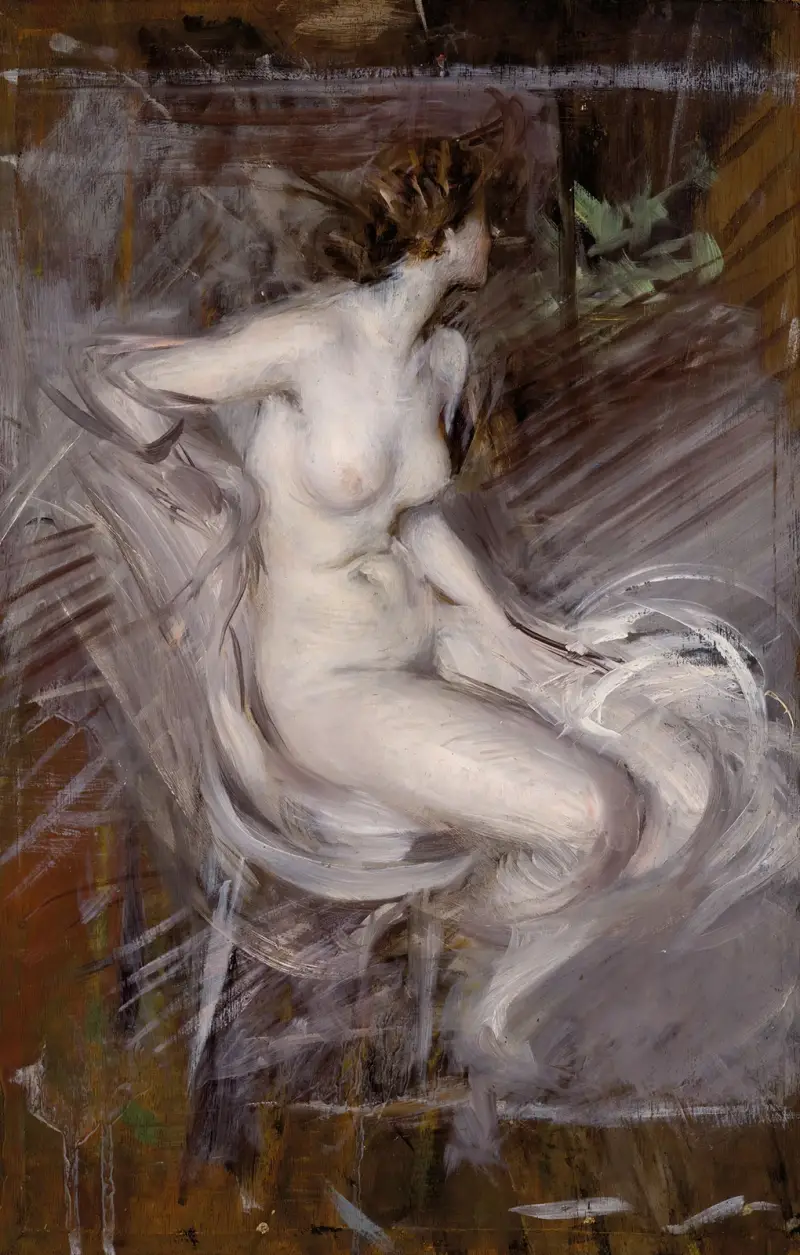 Sittande ung kvinna (Pärlglänsande nakenstudie) av Giovanni Boldini