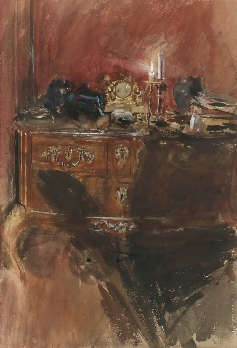 Interiör med en byrå i Louis XV-stil av Giovanni Boldini