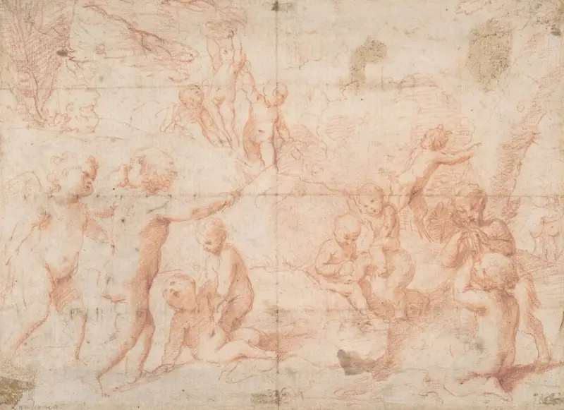Putti and a Young Satyr at Play av Giovanni Lanfranco