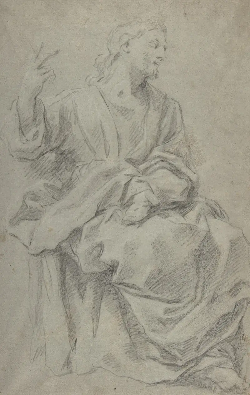 Seated Draped Male Figure av Giovanni Lanfranco