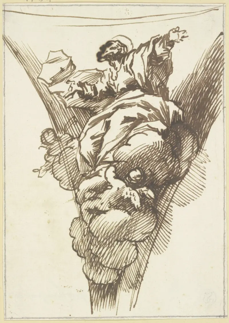 Von Engeln getragener Apostel in einem Bogenzwickel av Giovanni Lanfranco