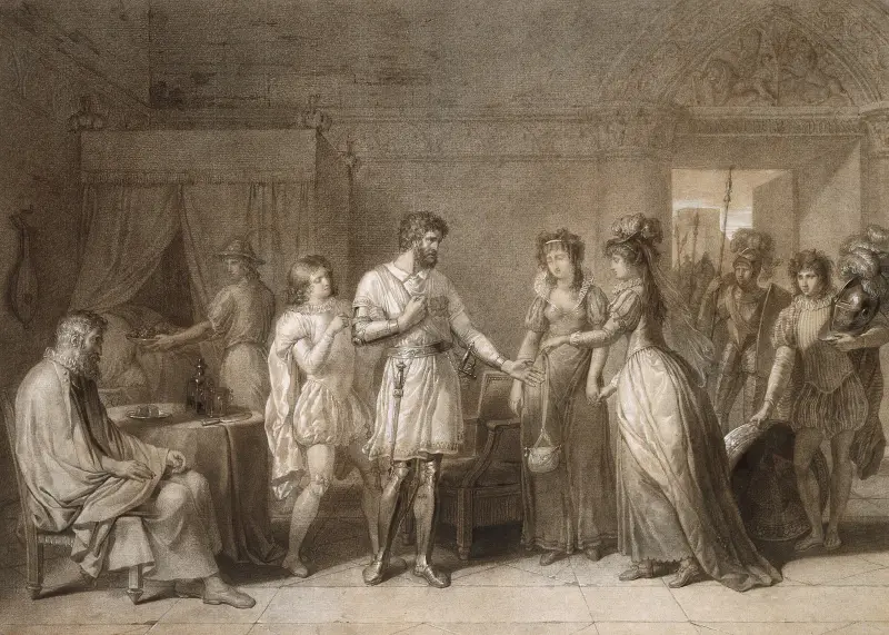 Bayard Refusing the Presents of His Hostess, in Brescia av Anne Louis Girodet-Trioson