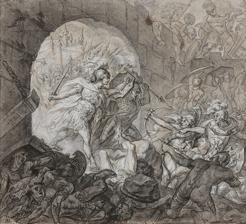 Le camp des Grecs forcé par les Troyens av Anne Louis Girodet-Trioson