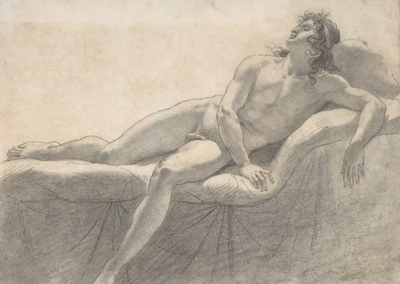 Male Nude Reclining on a Divan av Anne Louis Girodet-Trioson