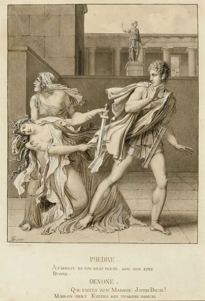 Phaedre, Having Declared Her Passion, Attempts to Kill Herself with the Sword of Hippolytus av Anne Louis Girodet-Trioson