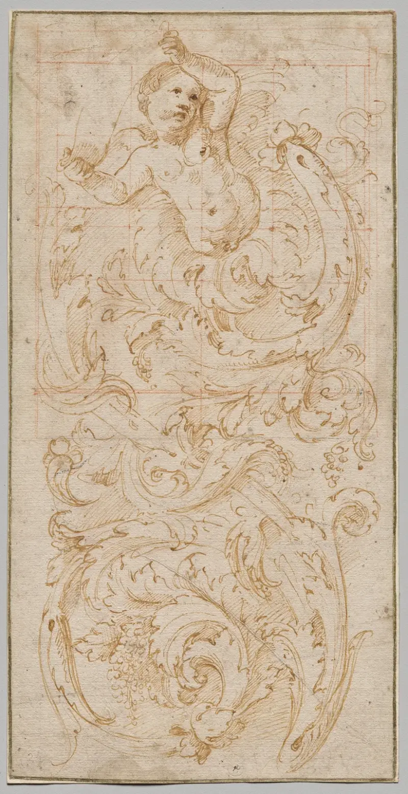 Design for a Frieze with a Putto and Acanthus Leaves av Giulio Romano