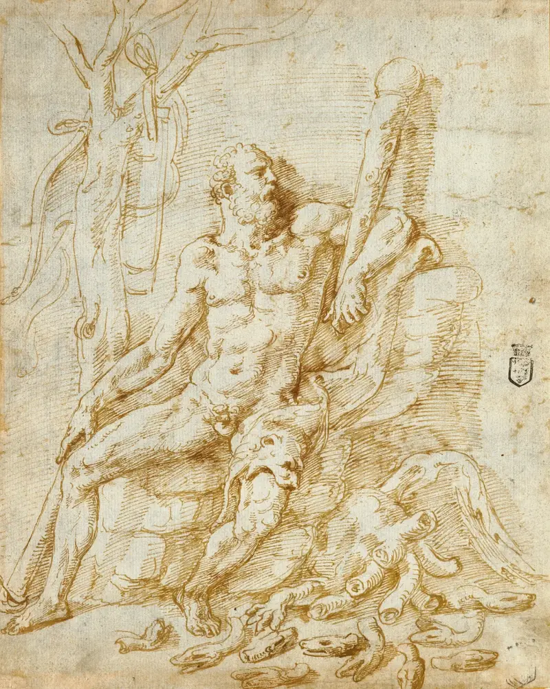 Hercules Resting after Killing the Hydra av Giulio Romano
