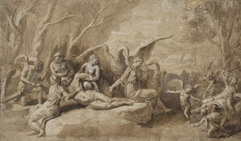 Venus mourning the death of Adonis av Giulio Romano