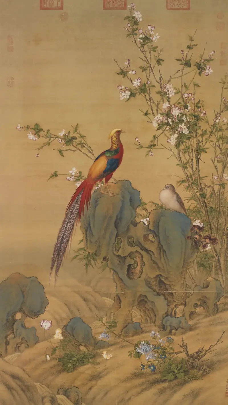Golden Pheasants in Spring av Giuseppe Castiglione