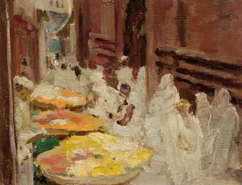 Benares. Heliga kor, blomstermarknad. Från resan till Indien av Jan Ciągliński