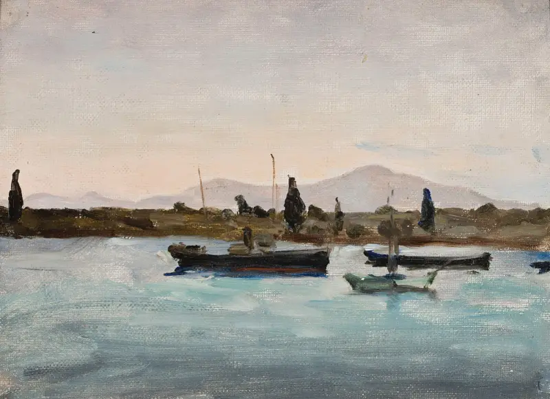 Boote an der Küste, Marmora – Tuscula. Von der Reise nach Palästina von Jan Ciągliński