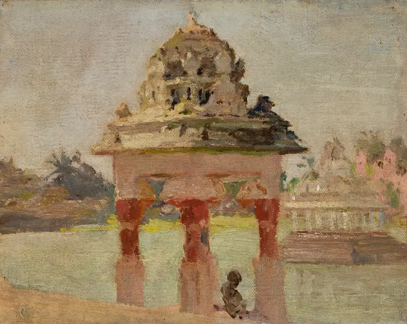 Madras – tempel med den heliga dammen. Från resan till Indien av Jan Ciągliński