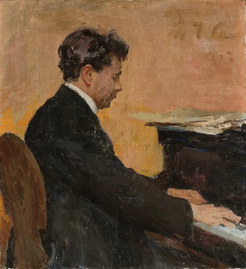 Porträtt av Józef Hofmann vid pianot av Jan Ciągliński