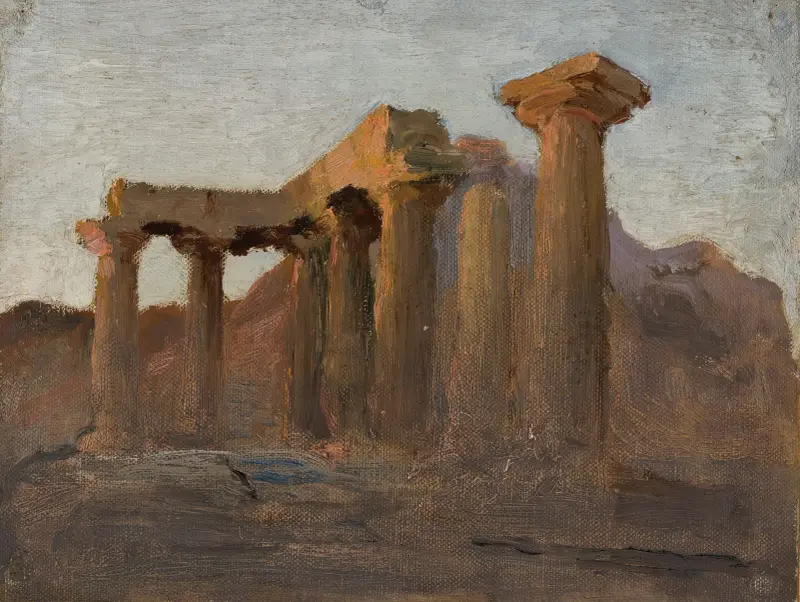 Der Apollotempel in Korinth bei Sonnenaufgang. Von der Reise nach Griechenland von Jan Ciągliński