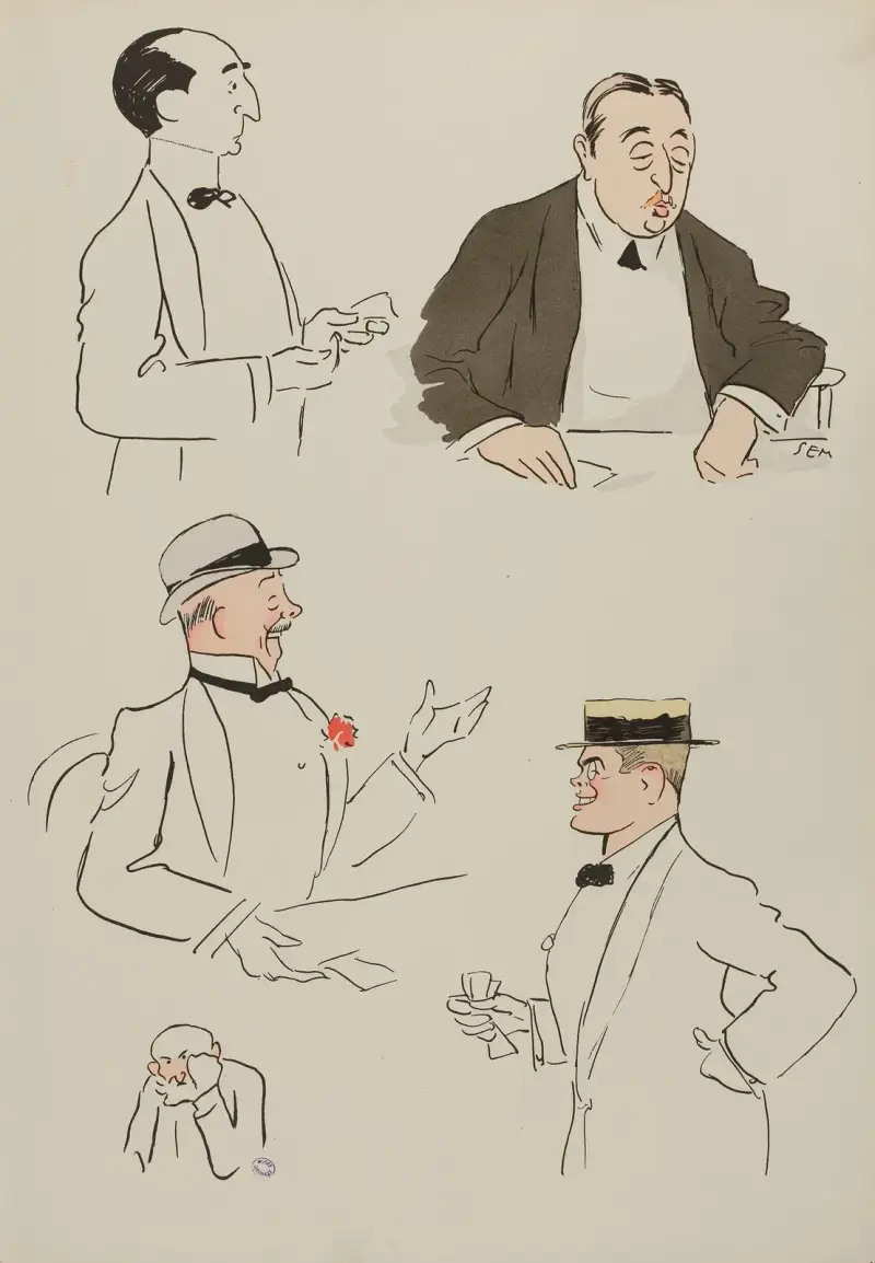 Fem personer, däribland M Fischoff och M Kahn av Georges Goursat (Sem)