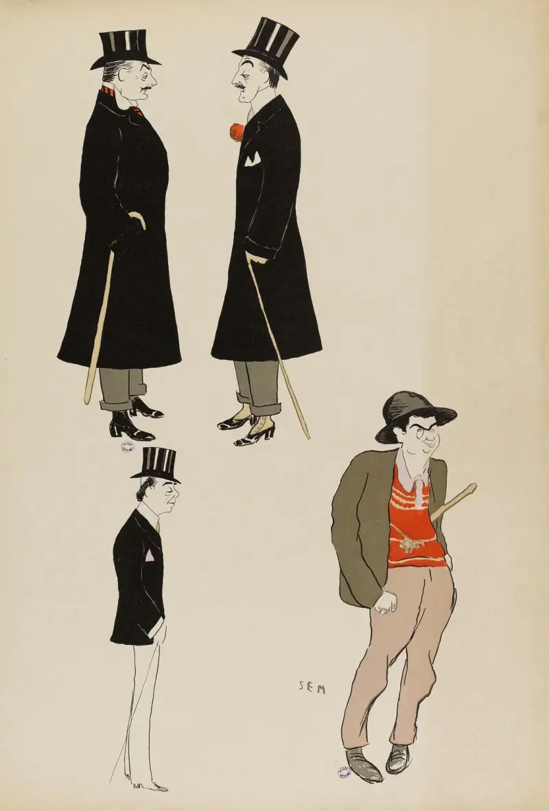 Comte Charles de la Rochefoucauld, Marcel Fouquier, Pierre Wolf et Ernest La Jeunesse av Georges Goursat (Sem)