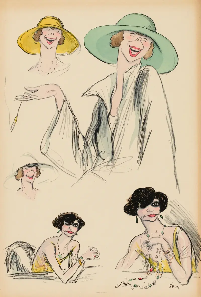 Croquis de deux femmes av Georges Goursat (Sem)