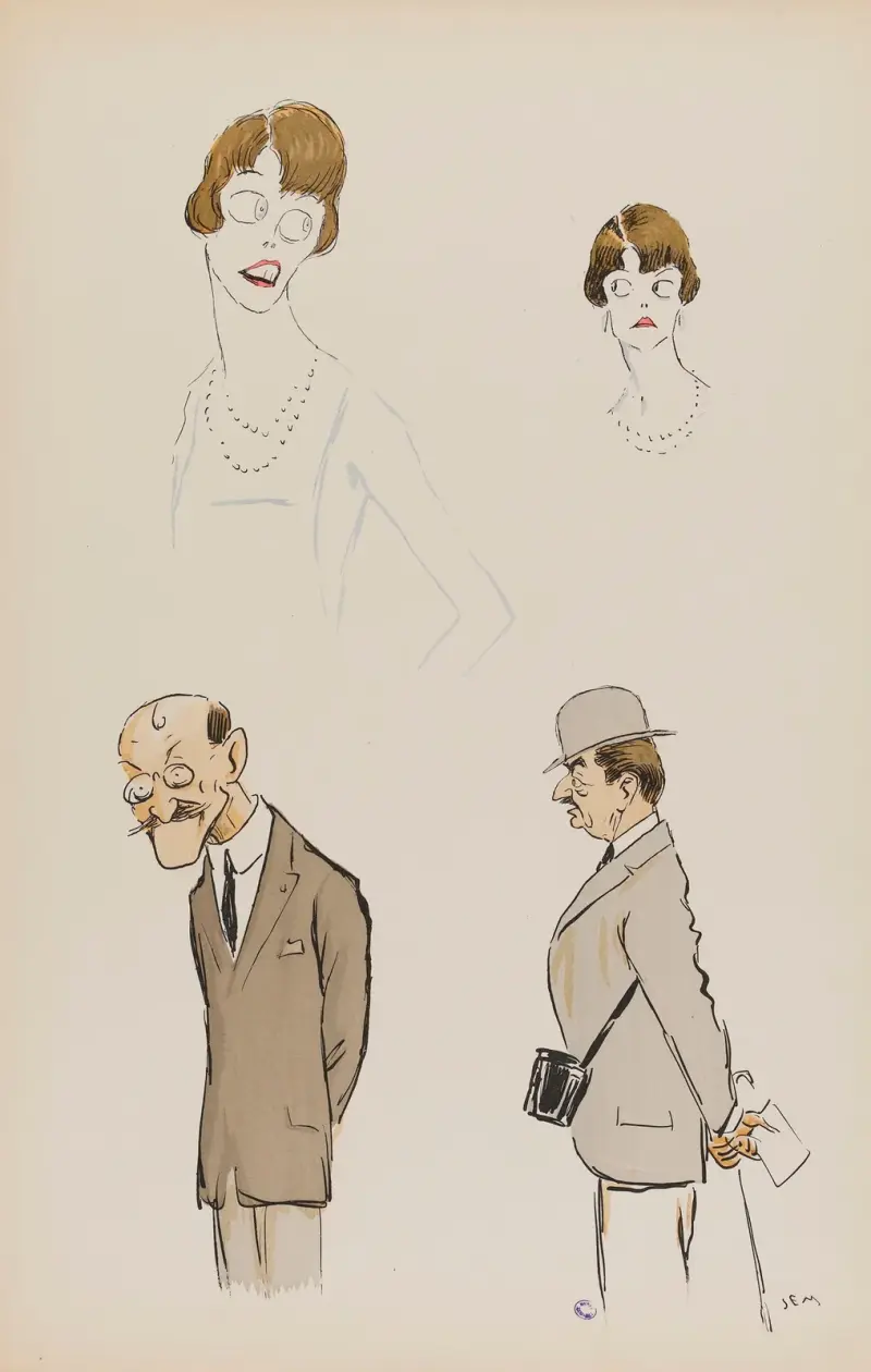 Zwei Studien einer weiblichen Figur und zwei männliche Figuren von Georges Goursat (Sem)