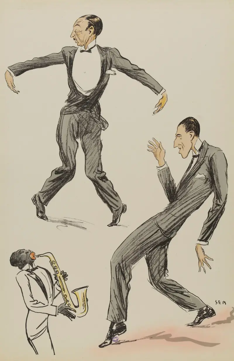 Två män som dansar charleston till ljudet av en saxofon av Georges Goursat (Sem)