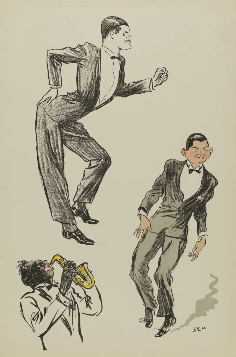 Två manliga figurer som dansar charleston av Georges Goursat (Sem)