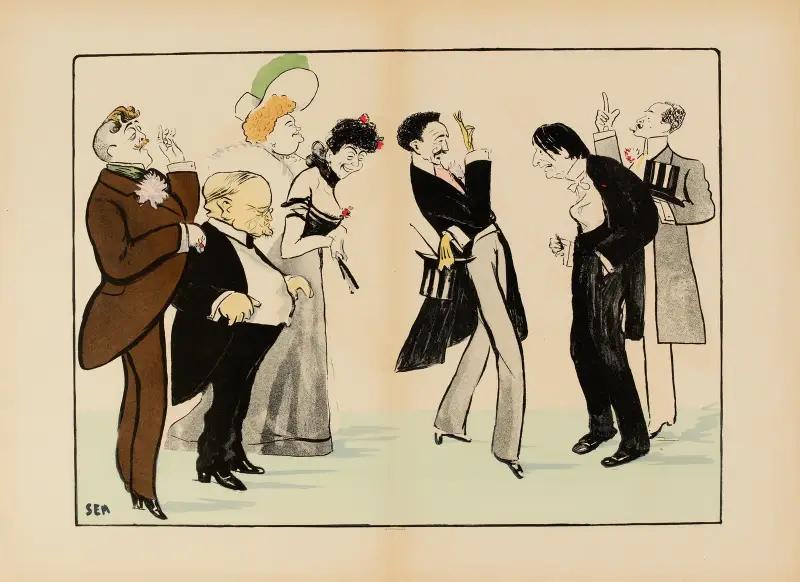 Jean Lorrain, Boldini, Kate Moore, Madeleine Lemaire, Montesquiou, Jean-Louis Forain et Yturri av Georges Goursat (Sem)