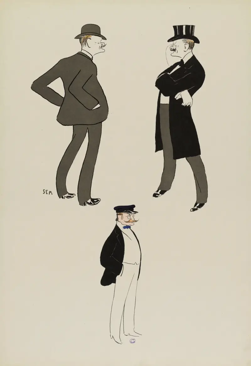 Le Comte Hubert de Pourtalès et le Duc Elie Decazes av Georges Goursat (Sem)