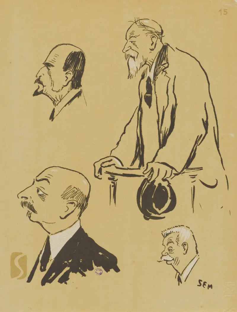 M. François Deloncle, M. Berthelier, M. Maurice Violette et le général Quiquandon av Georges Goursat (Sem)