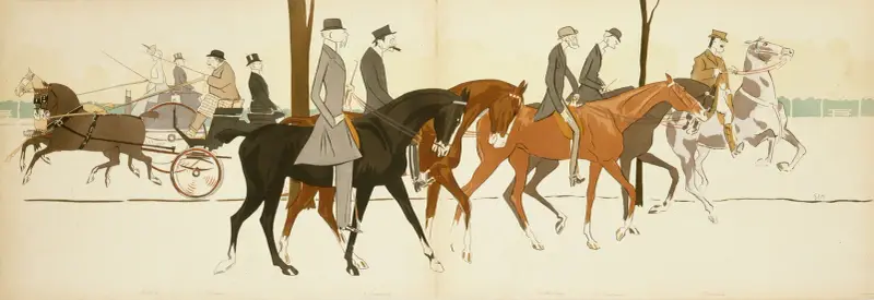 Marthe Ely, Monsieur Uribarren, De Beaumont, Lindermann, Madame Heusman, Monsieur La Caze av Georges Goursat (Sem)