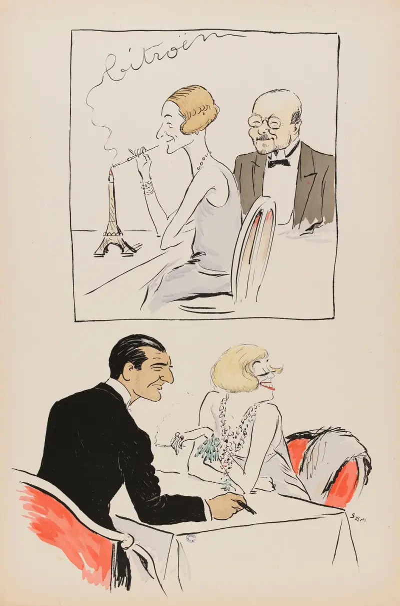 Monsieur och Madame André Citroën med ett oidentifierat par av Georges Goursat (Sem)