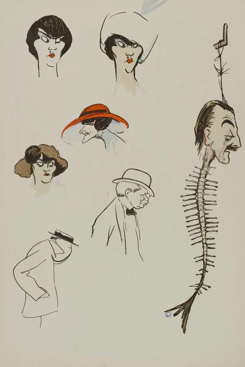 Myriam Danesco, toque, Germaine Thouvenin, arête de poisson, M du Tillet, monocle, M Aschwanden av Georges Goursat (Sem)