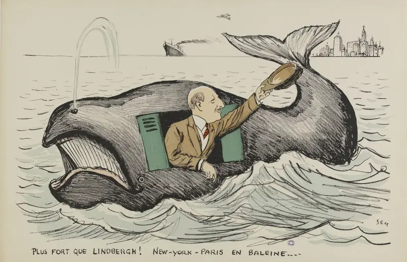 Snabbare än Lindbergh! New York–Paris i valfisk av Georges Goursat (Sem)