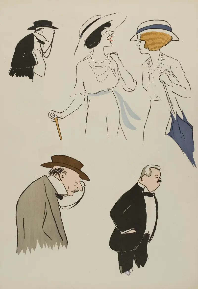 Porträtt av personer, bland andra Du Tillier och Cornuchet av Georges Goursat (Sem)