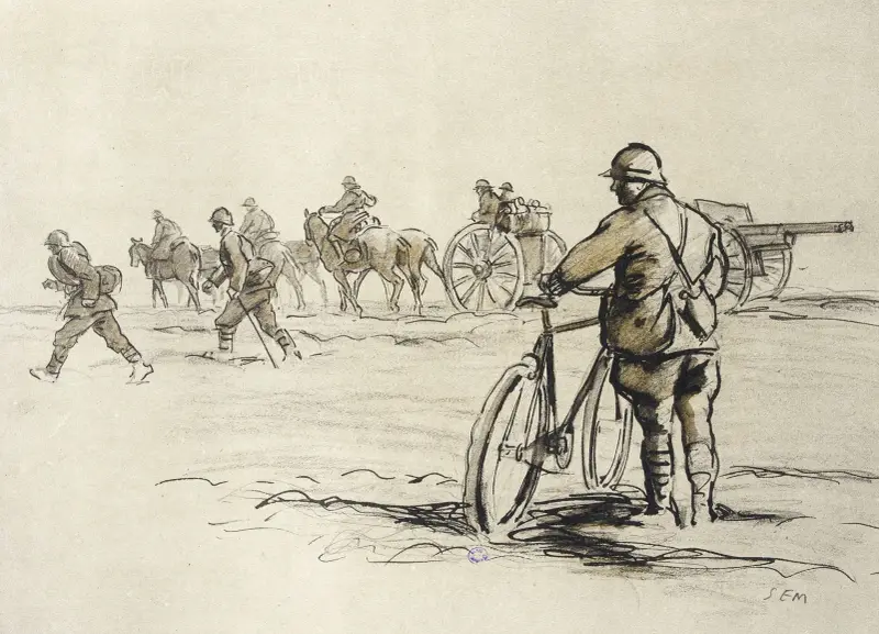 Cyklande soldat som ser en konvoj passera av Georges Goursat (Sem)