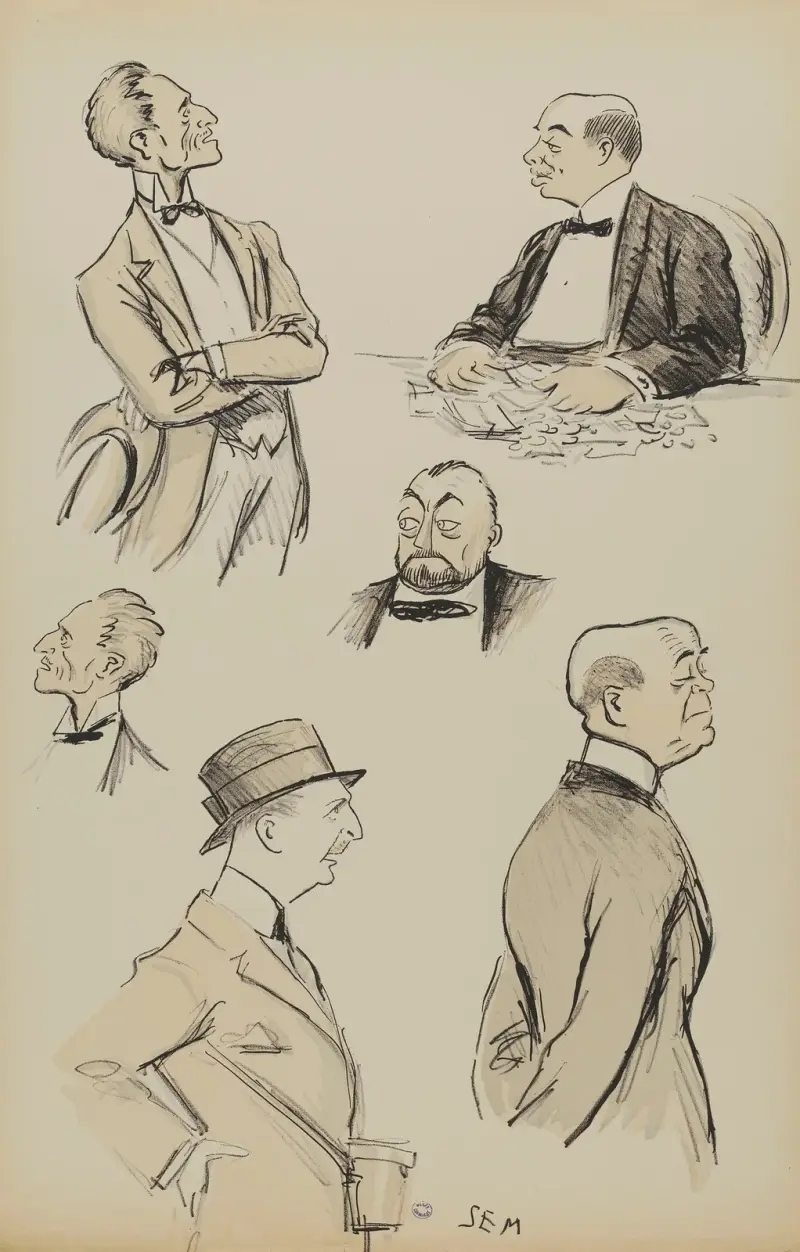 Fem herrhuvuden eller byster av Georges Goursat (Sem)