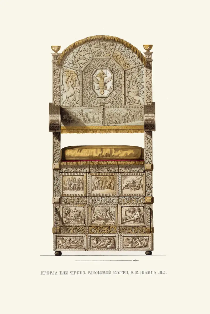 Stühle oder Elfenbeinthron des Großfürsten Iwan III. (Abbildung 1.) von Fedor Grigoryevich Solntsev