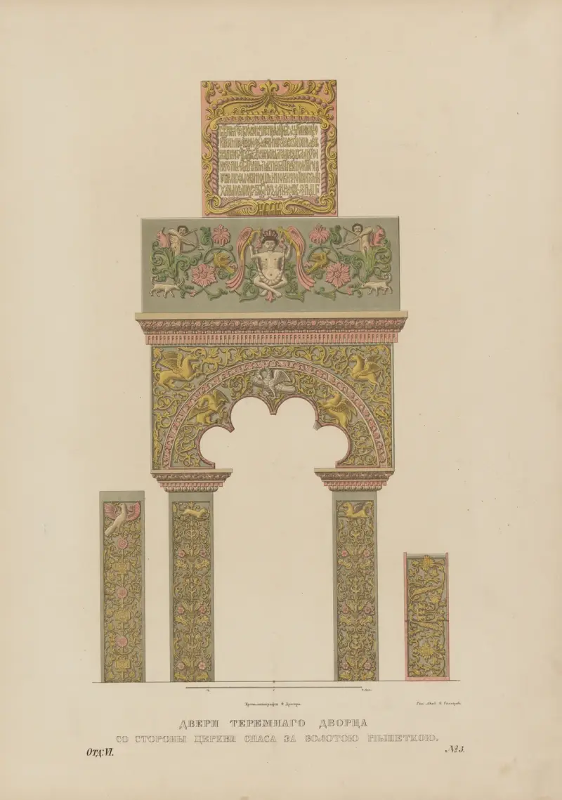 Palace doors, view from the side of Savior’s church with golden fence av Fedor Grigoryevich Solntsev