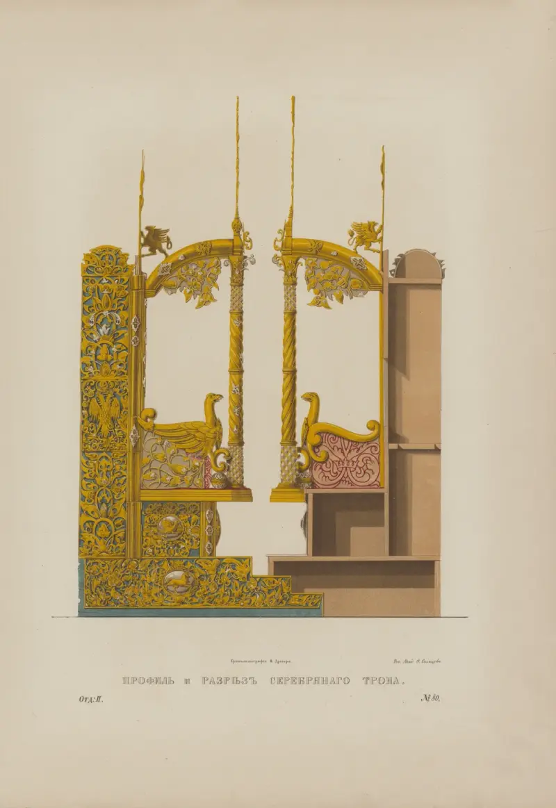 Seitenansicht und Querschnitt des Silberthrons von Fedor Grigoryevich Solntsev