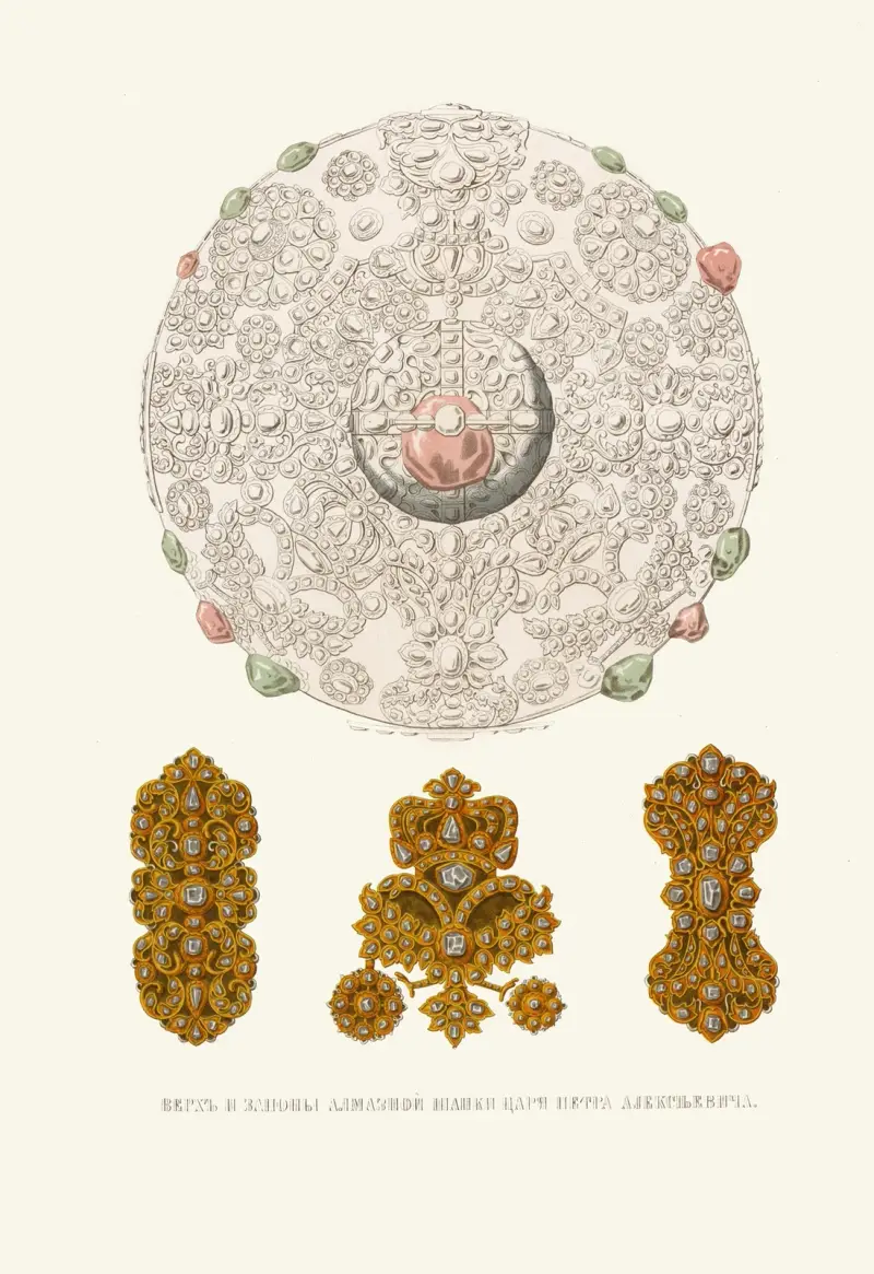 Oberteil und Verschlüsse der Diamantmütze des Zaren Peter Alexejewitsch (Abbildung 2) von Fedor Grigoryevich Solntsev