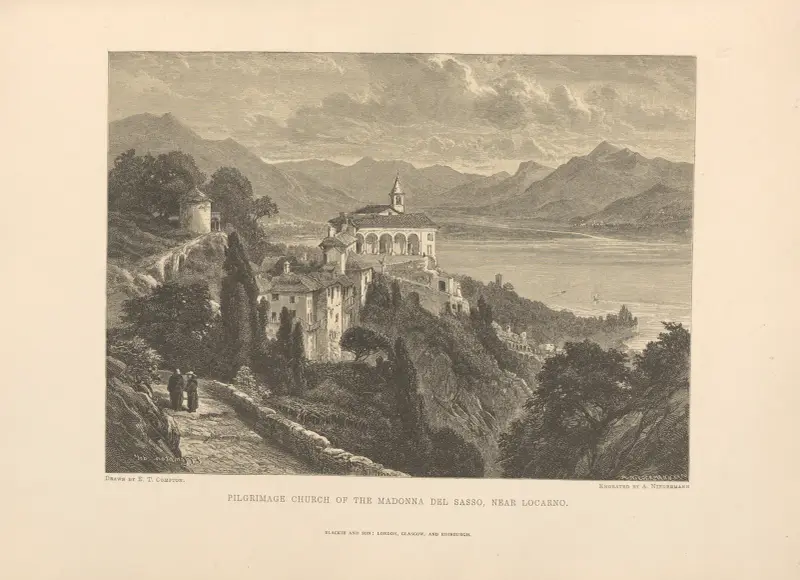 Vallfartskyrkan Madonna del Sasso nära Locarno av Theodor Gsell Fels