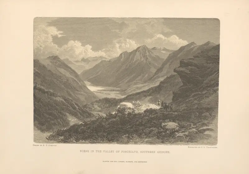 E. T. Compton – Scene in the Valley of Poschiavo, Southern Grisons av Theodor Gsell Fels